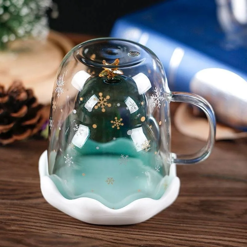 YWDL Christmas Tree Coffee Mugs with Lid Tea Cup Milk Cup Double Wall Insulated Glasses Best Christmas Gifts for Women Kids girl