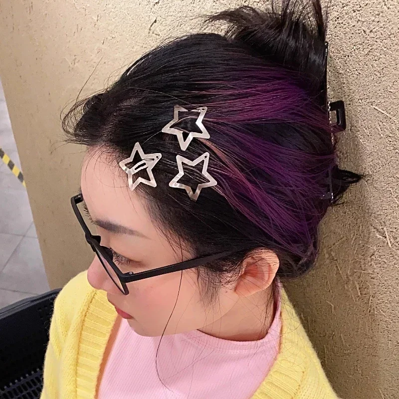 Simple Y2K Filigree Pentagram Star Metal Snap Hair Clips for Girls Punk Silver Hair Pin Headwear Gift Wholesale Hair Accessories