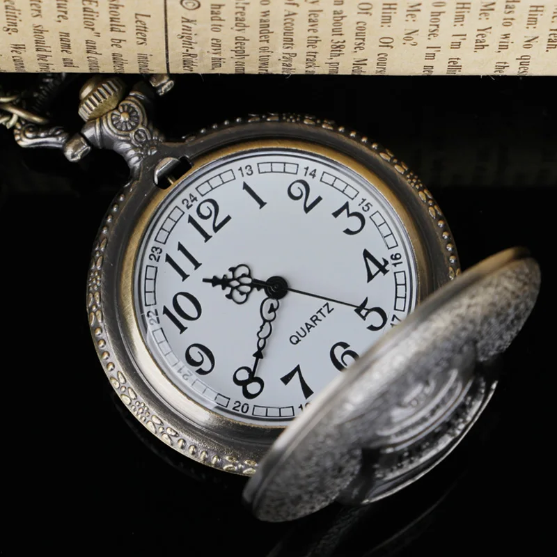 Steampunk خمر AC و DC الفرقة شعار البرونزية كوارتز ساعة الجيب الأزياء قلادة سلسلة بدلاية مجوهرات ساعة هدية للرجال والنساء