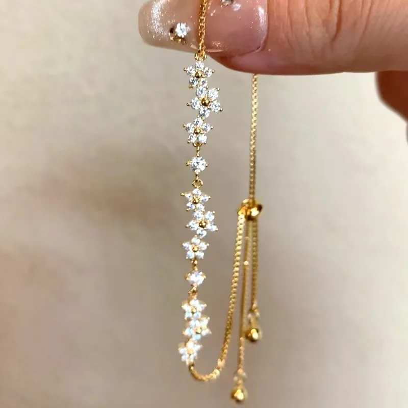 Exquisite Sparkling Micro-inlaid Zircon Flower Bracelet Adjustable Bracelet Daily Wear Fashion Accessory Party Gift Wholesale