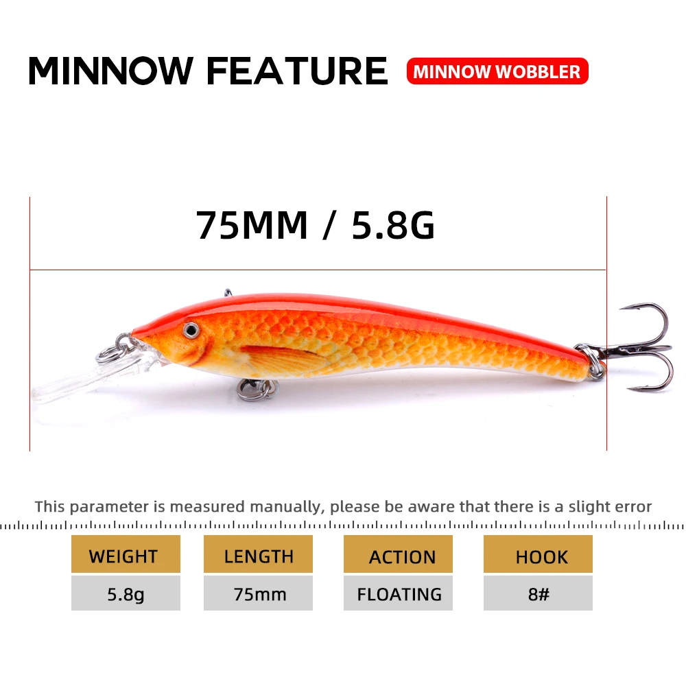 Agoie Floating Crankbait Minnow Lure 6g Wobbling Hard Bait for Bass Trout Pike Fishing