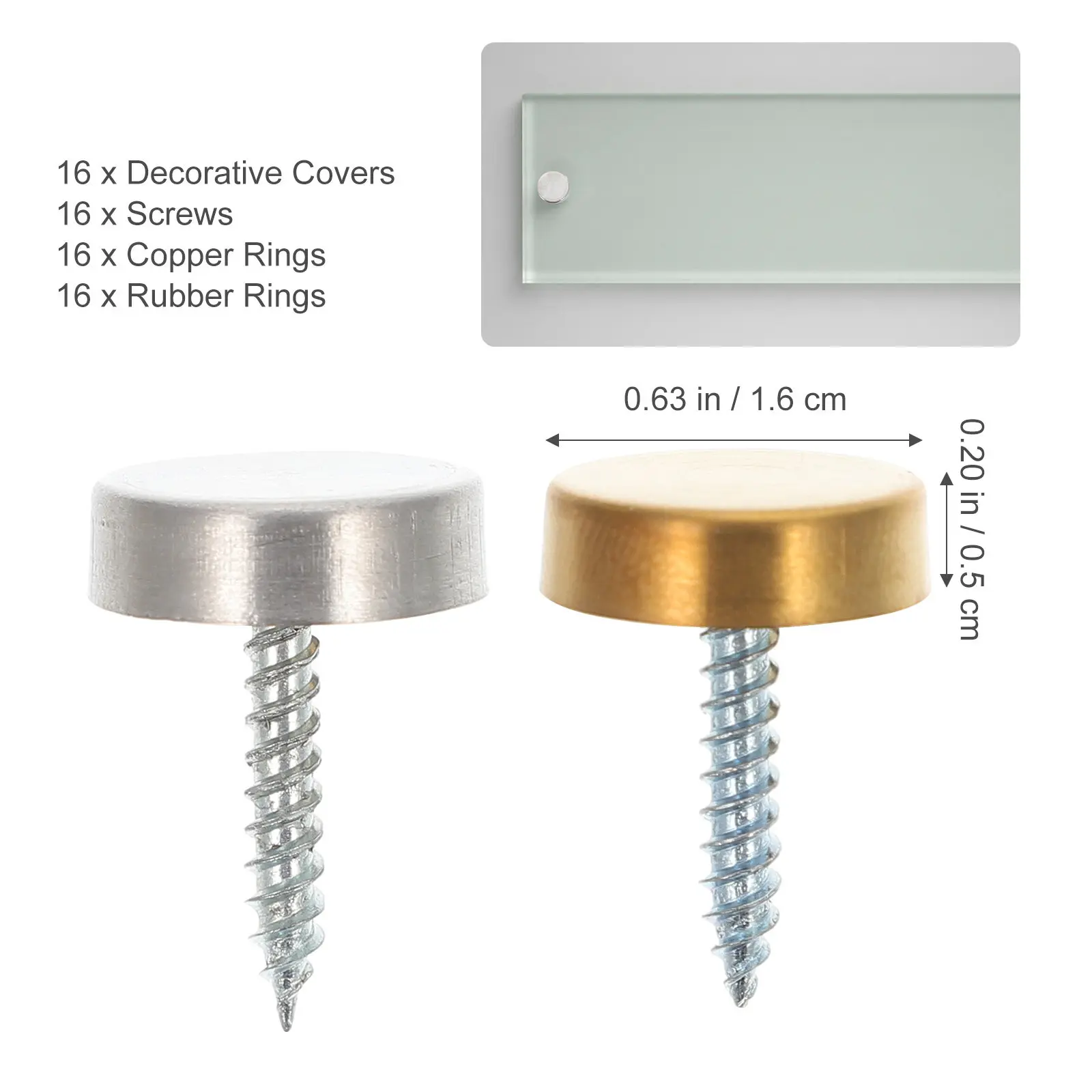 16Sets Stainless Steel Mirror Screw Covers Decorative Metal Nails Polished Finish Fixing Screws for Acrylic Signs Advertising