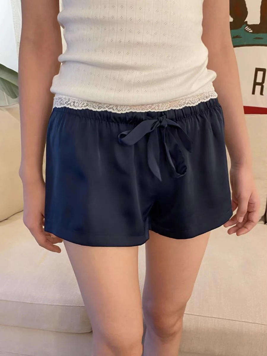 Pantaloncini dritti con coulisse bianchi Bottoni estivi da donna Pantaloni corti in cotone elastico in vita Pantaloncini dolci Intimo per la casa Nuovo Y2k