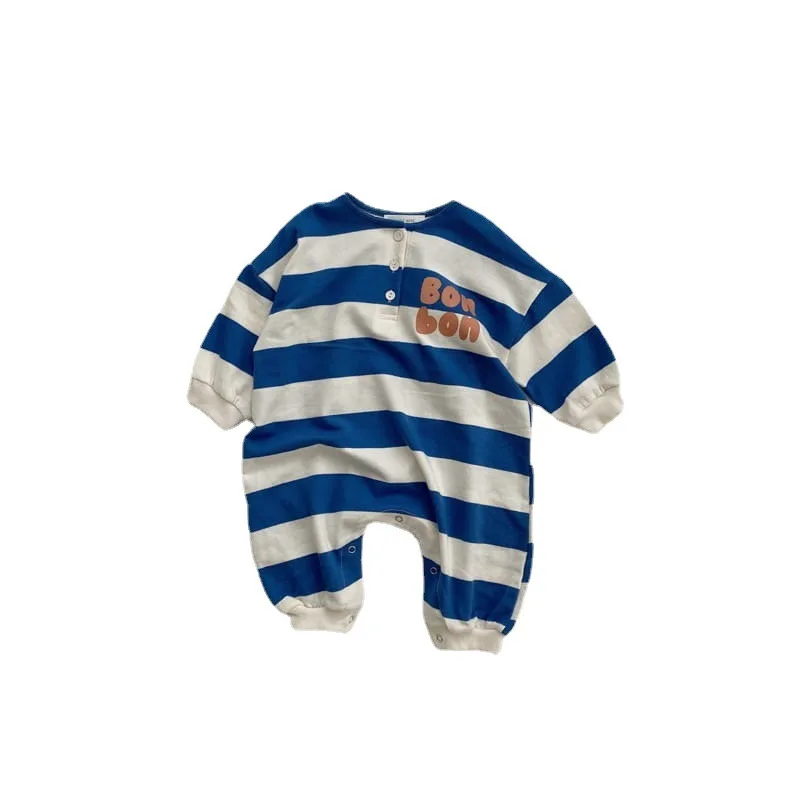 2025 New Newborn Infant Long Sleeve Casual Romper Cotton Baby Striped Jumpsuit Autumn Fashion Letter Print Boys Girl Clothes