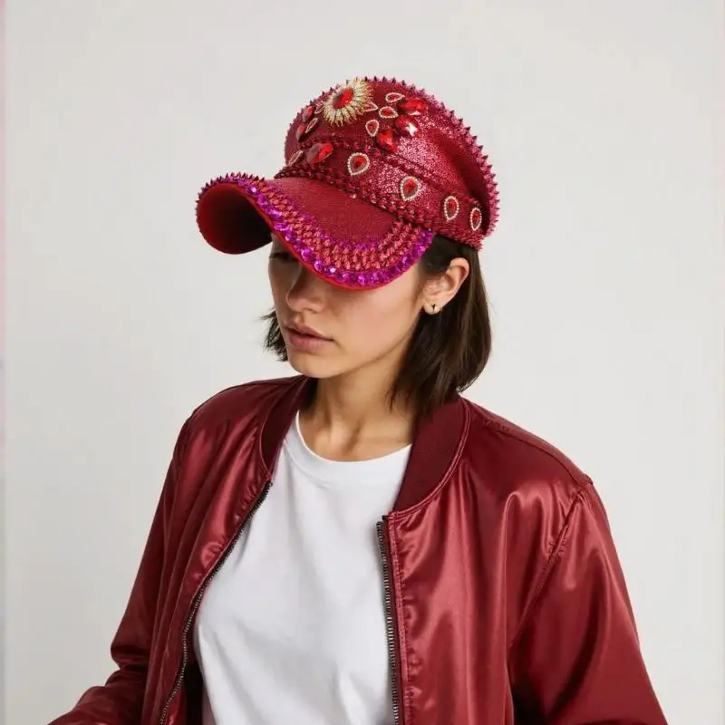 قبعة كابتن بأحجار الراين الملونة مقاس 31BB مرصعة بأحجار الراين للنساء للحفلات والمهرجانات والعروس #4