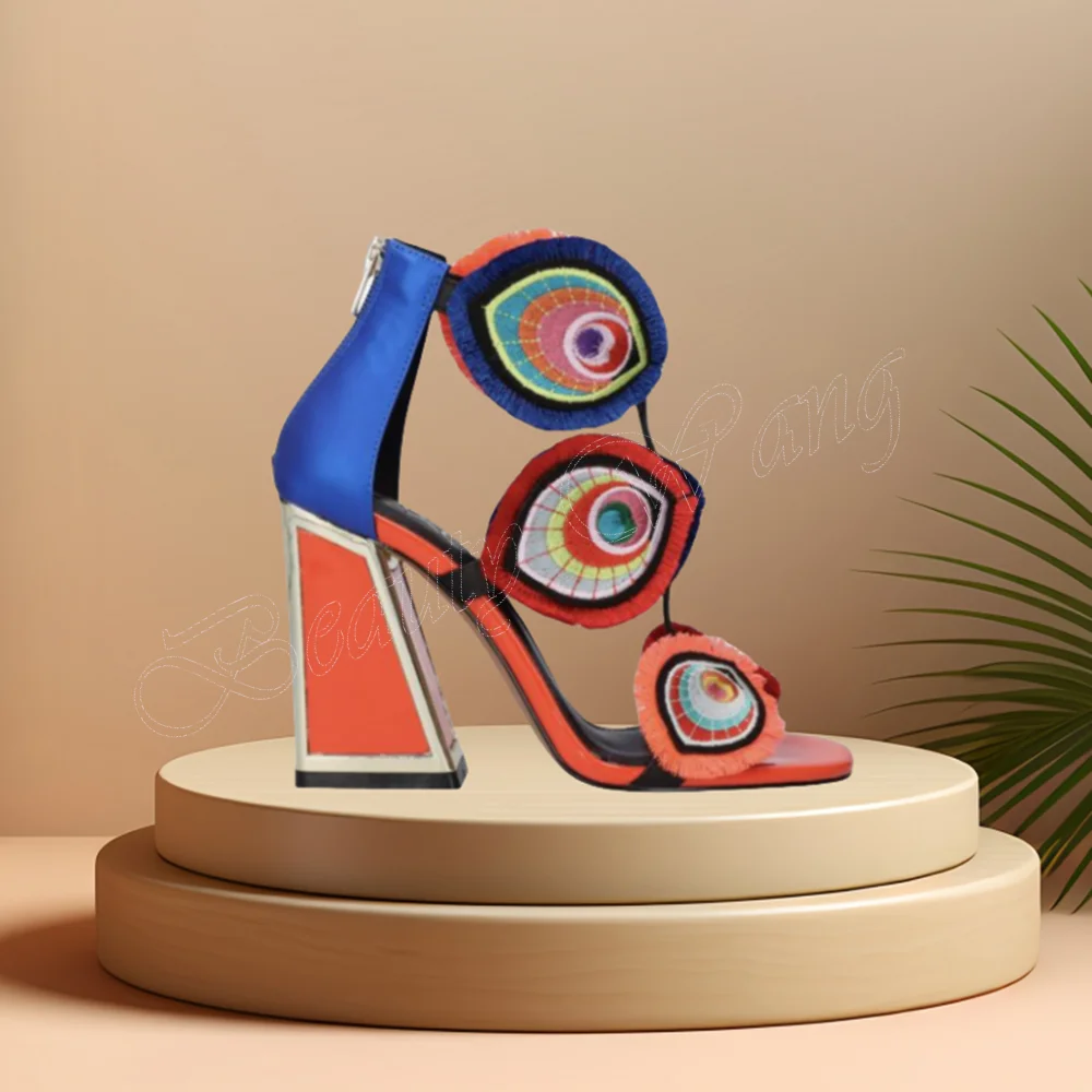 Mixed Color Strange Style Sandals Flower Decor Cut High Heel Open Toe Shoes for Women Big Size Shoes 2024 Zapatos Para Mujere