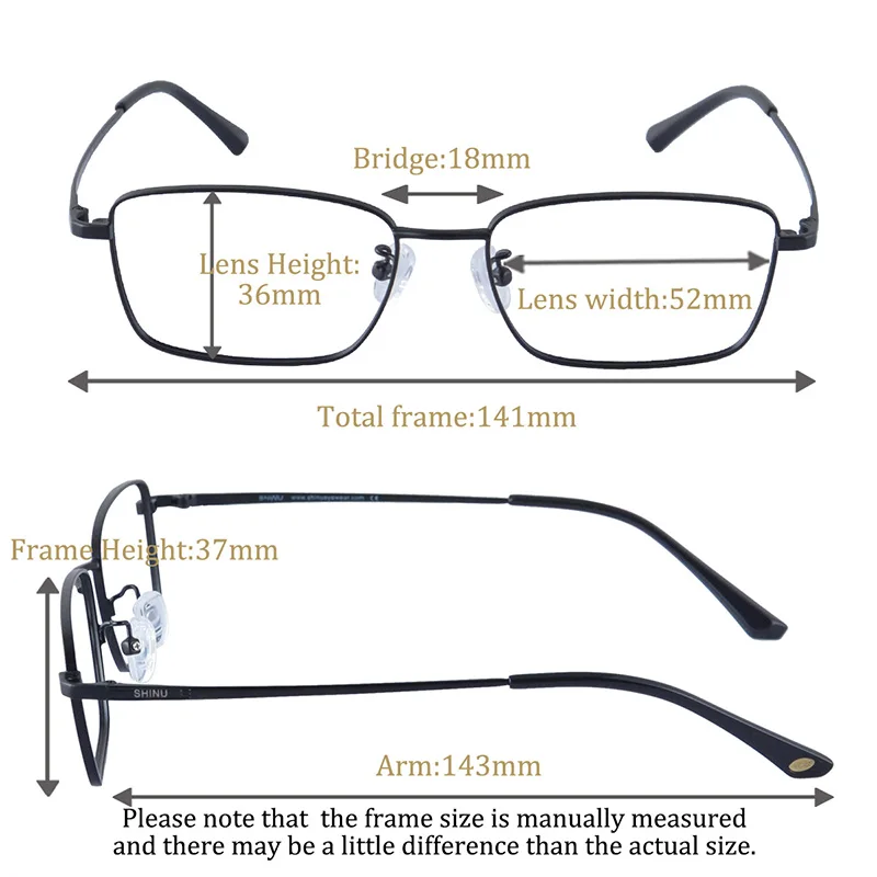 SHINU Progressive multifcal reading glasses men titanium eyeglass frame for men smart progressive multifocal lenses prescription