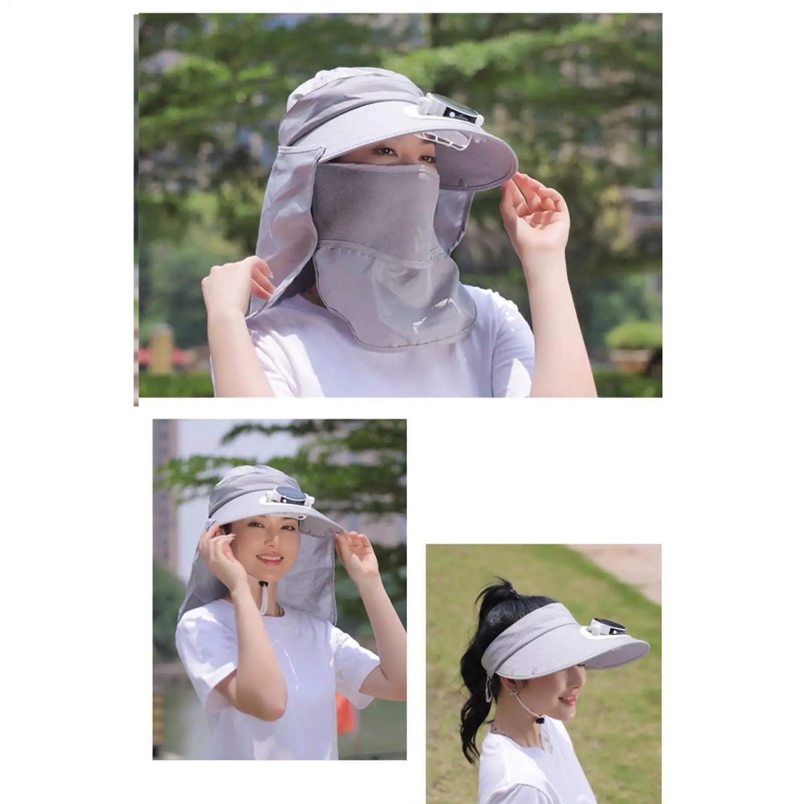 

Hat With Fans Solar Power Breathable Headgear Wide Brim Removable Neck Flap Face Cover Sun Hat Gardening Hiking Fishing Outdoor
