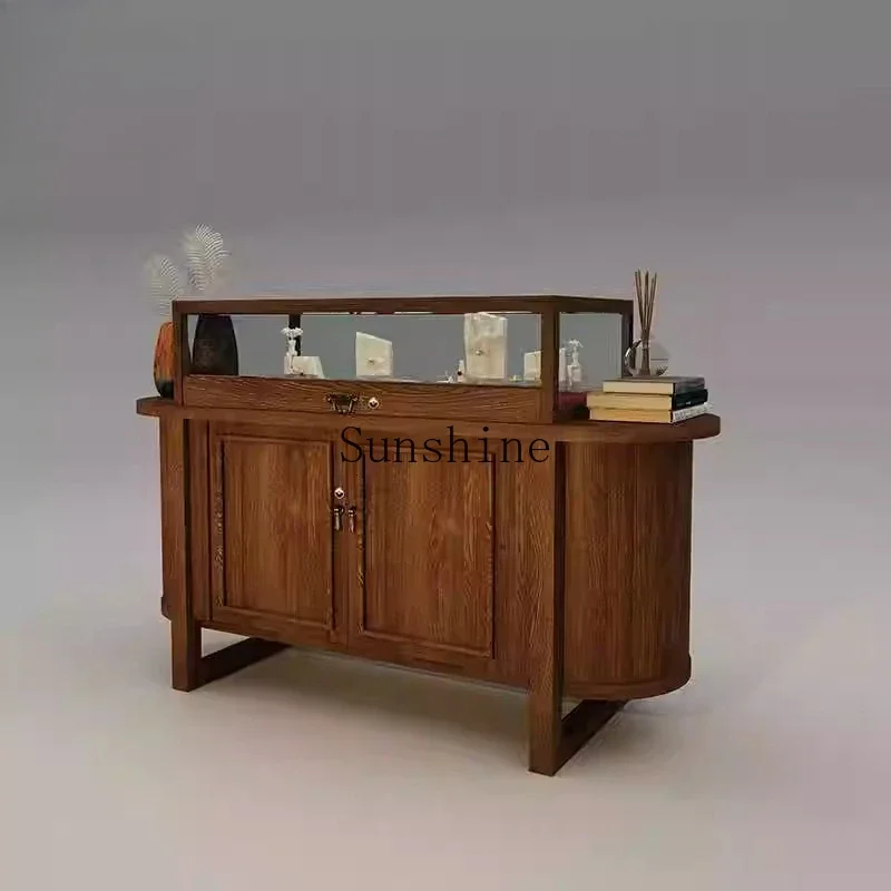 Jewelry Jade Glass Single Product Display Cabinet Solid Wood Jewelry Counter  FT