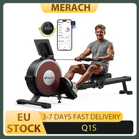 MERACH Q1S Magnetic Rowing Machine 16-Level Resistance 350lbs Capacity Dual Rail LCD Monitor App Compatible, Electric Adjustment