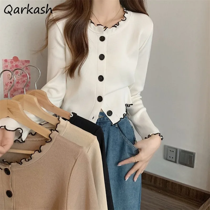 

Cardigans Women Korean Version Trendy Cropped Fungus Single Breasted Panelled Fashion Tops Chic All-match Casual College Autumn