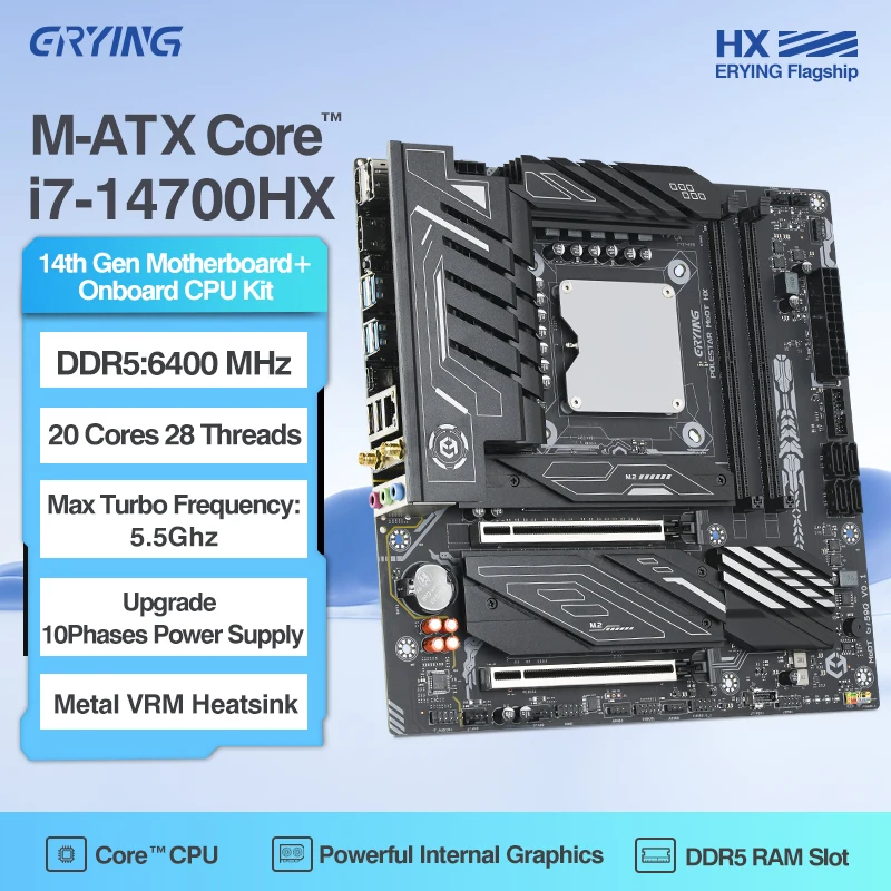 ERYING DIY Gaming PC Motherboard Set with Onboard Core CPU Interpose Kit i7 14700HX DDR5 RAM 20C28T Desktop Computers placa mae