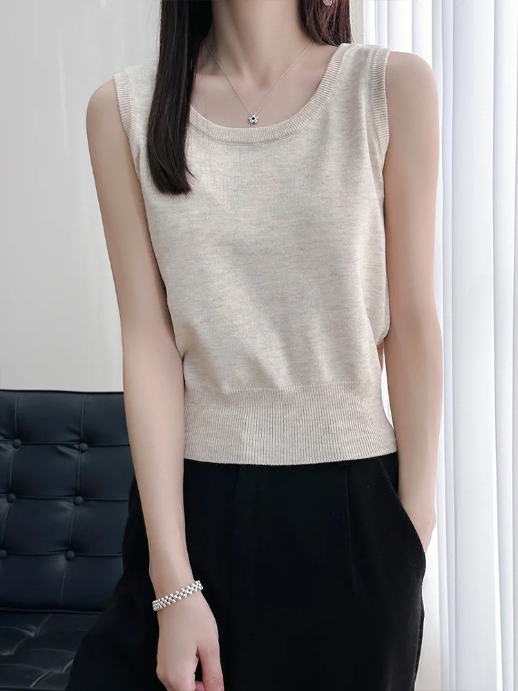 アイスシルクストラップベスト レディース 夏 ラウンドネック ゆったり ワイドショルダー ベース イート カジュアル インナー＆アウター