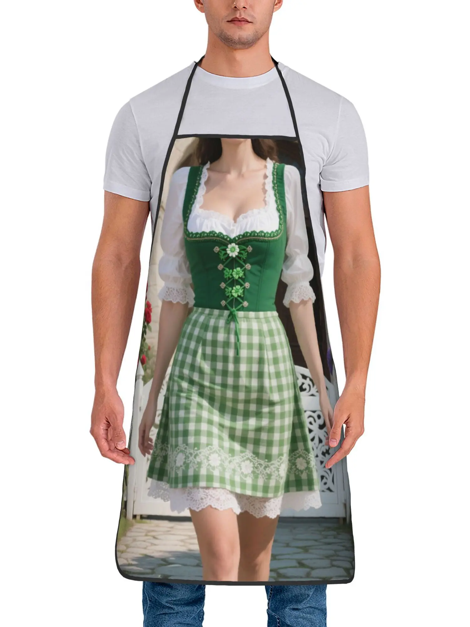 

Oktoberfest Dirndl Apron – Photorealistic Green Checkered Dress Print, Polyester, Unisex, No Pocket