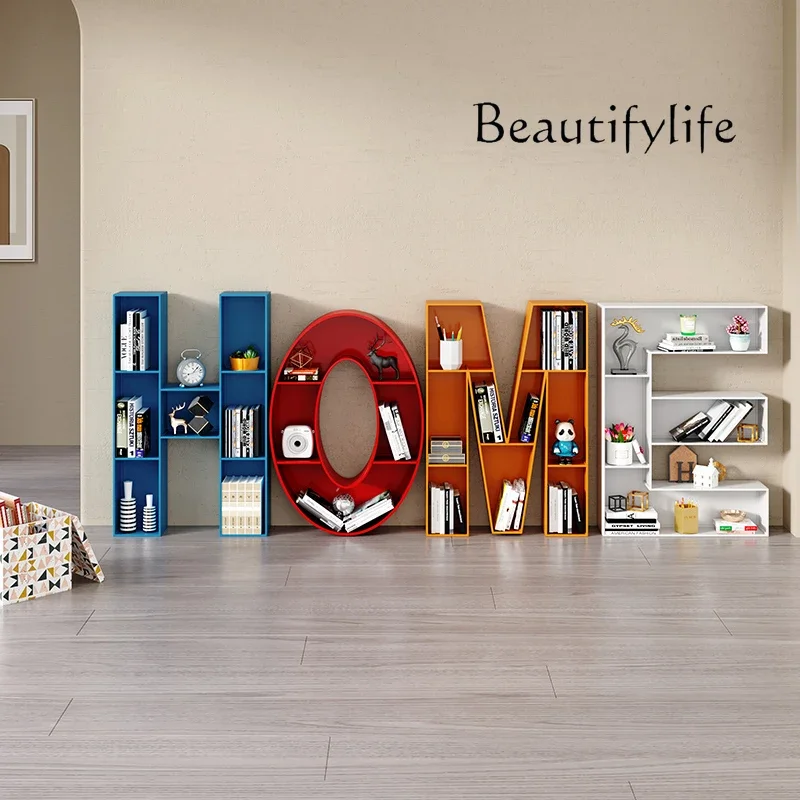 

BJ Letter Bookshelf Floor-to-ceiling Office Creative Art Wrought Iron Wall Shelf School Display Custom Bookcase