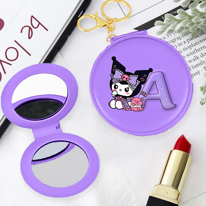 

Kuromi Kawaii Portable Woman Makeup Mirror Girl Cartoon Anime Print Cute Round Mini Mirror Sanrio Looking Glass with Keychain