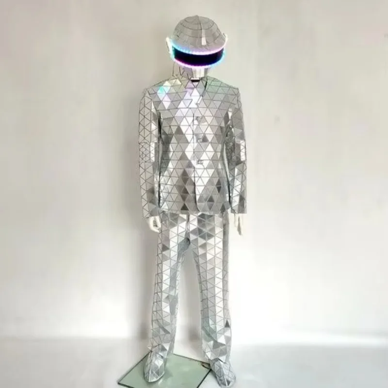 Disfraz Sexy para mujer, disfraz con espejo de cristal Led, conjunto de espejo de baile con casco de bola de discoteca