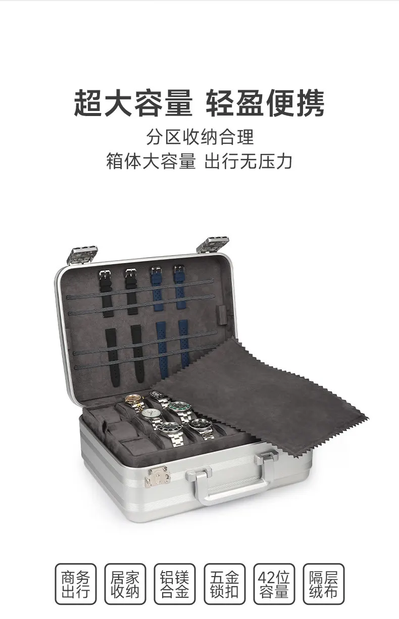 Portable watch storage case with lock aluminum watch case travel case