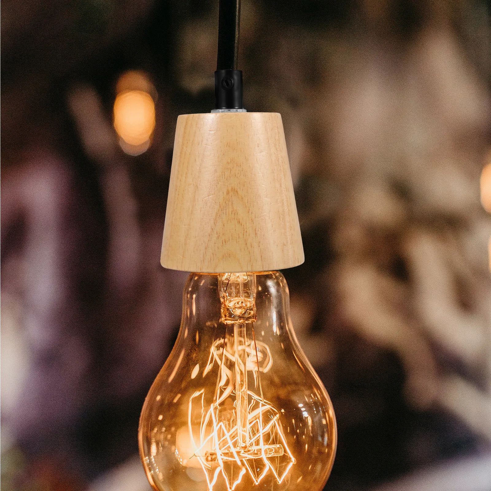 Wooden Screw Lamp Holder Base E27 Creative Pendant Light Socket Fixture for Cafe Bedroom Dining Room Light Replacement