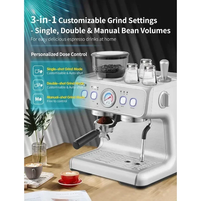 Gevi Espresso Máquina com Grinder e Steam Wand, Tudo em um Maker para Casa