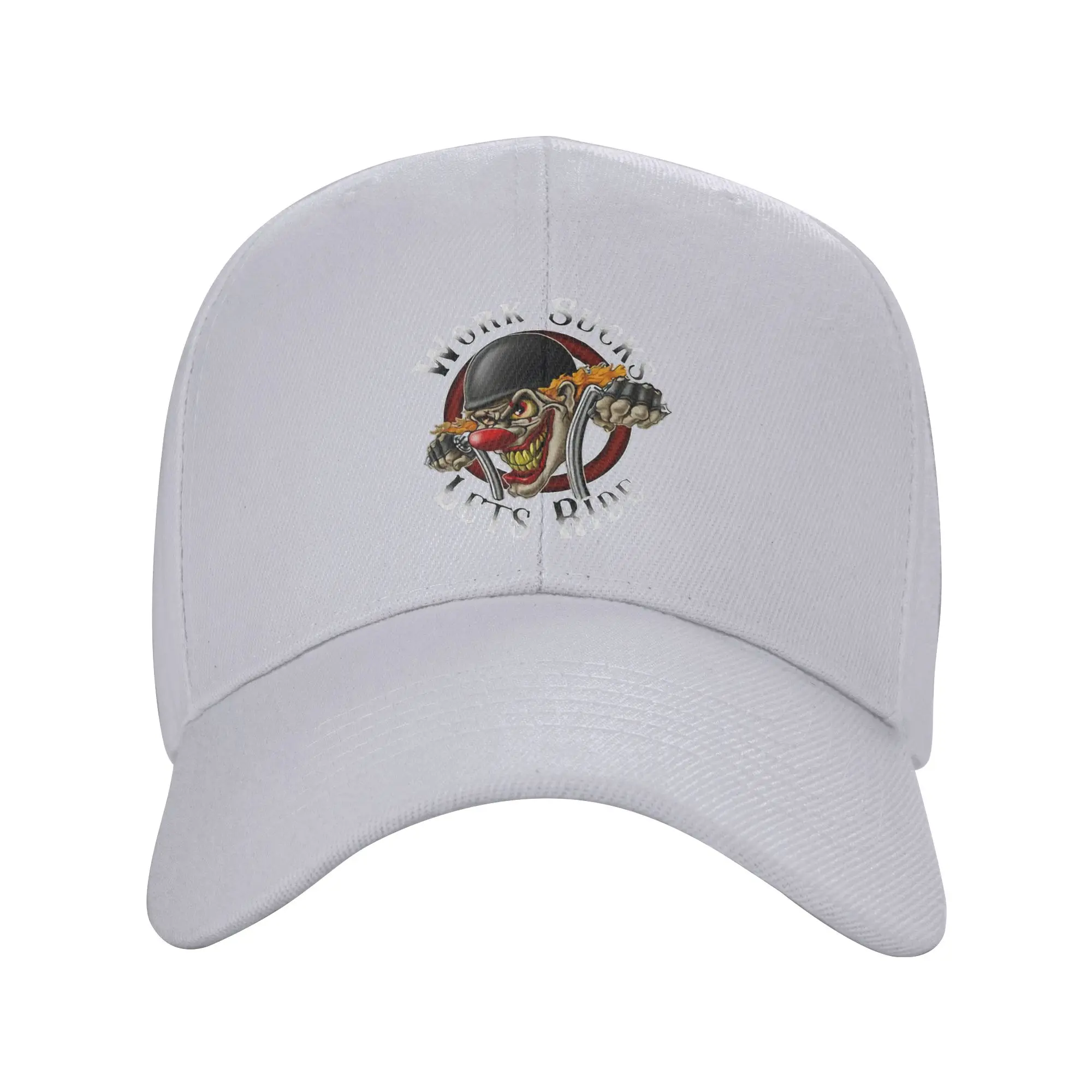 Biker Motorcycle Clown Work Sucks Lets Trendy Baseball Cap Lawn Mowing Opaque Headwear