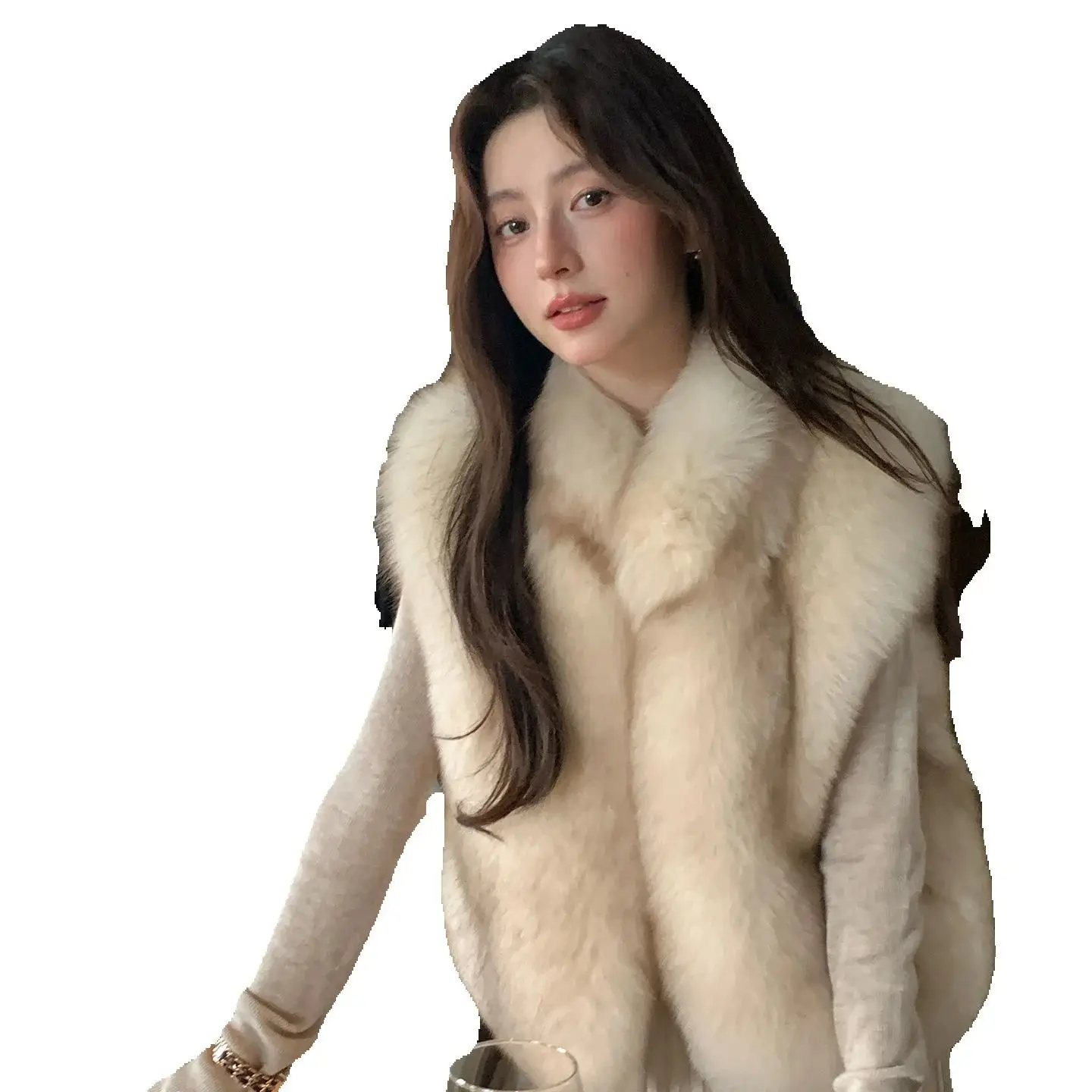 

Цельный меховой жилет и жилет из цельного меха лисы "Rose Morning Mist" Haining Winter