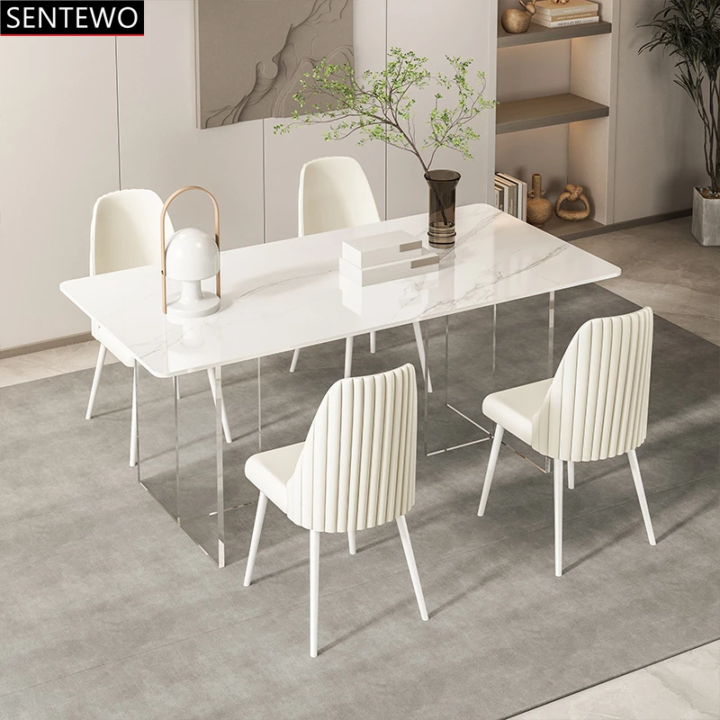 SENTEWO Free Shipping Modern	Rock Slab Kitchen Dining Table With Chair Transparent Acrylic Base Dinner Table Set Esstische