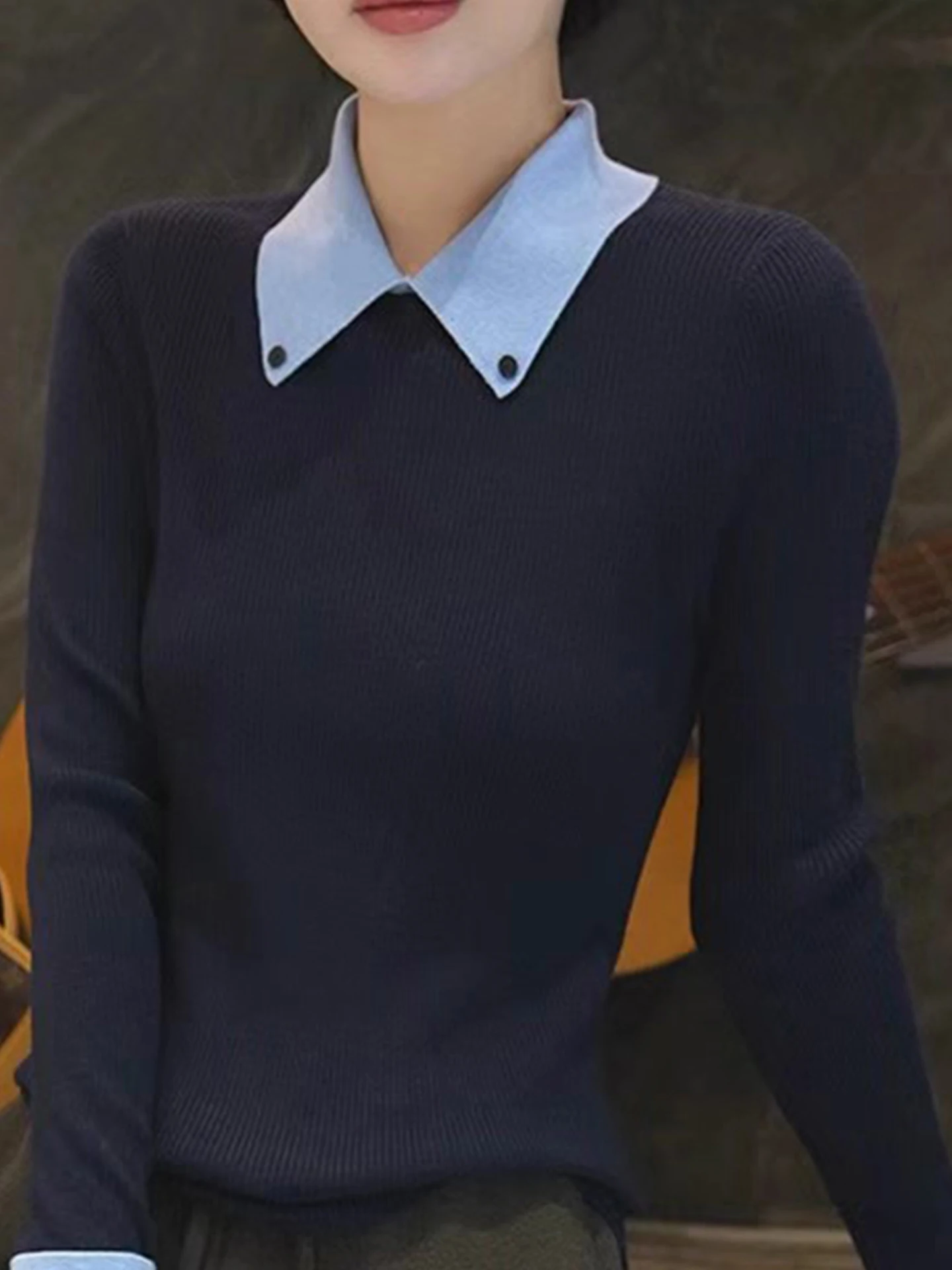 

Comfortable Color Blo Knitwear Casual Long Sve Base irt Trendy Korean Sle Commute Faion Autumn Winter Women's Top