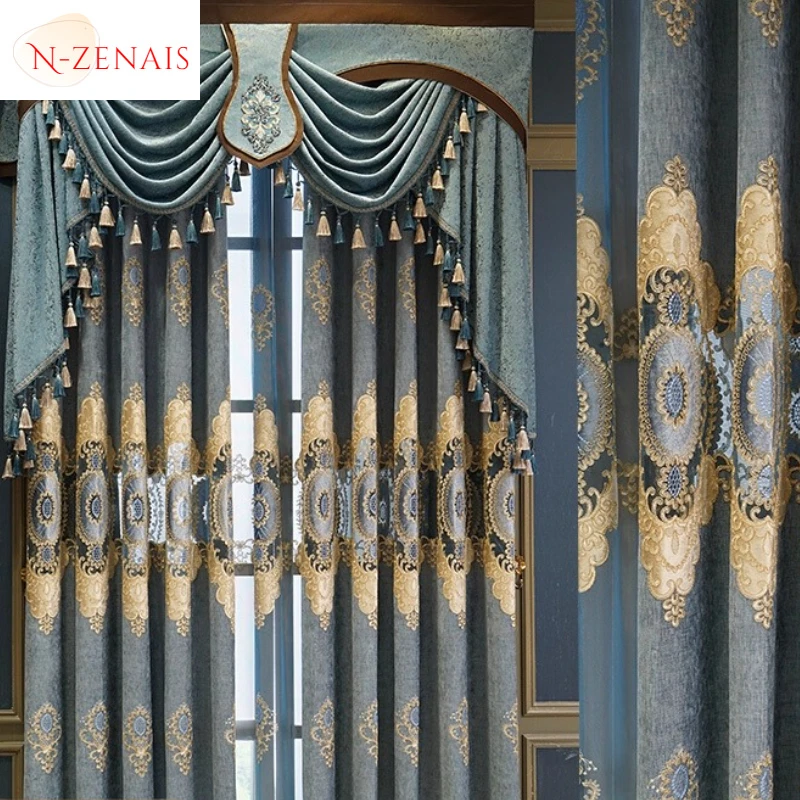 

Custom Size！！European Luxury Chenille Embroidered Thickened Full Blackout Curtains for Living Dining Room Bedroom Decor Window
