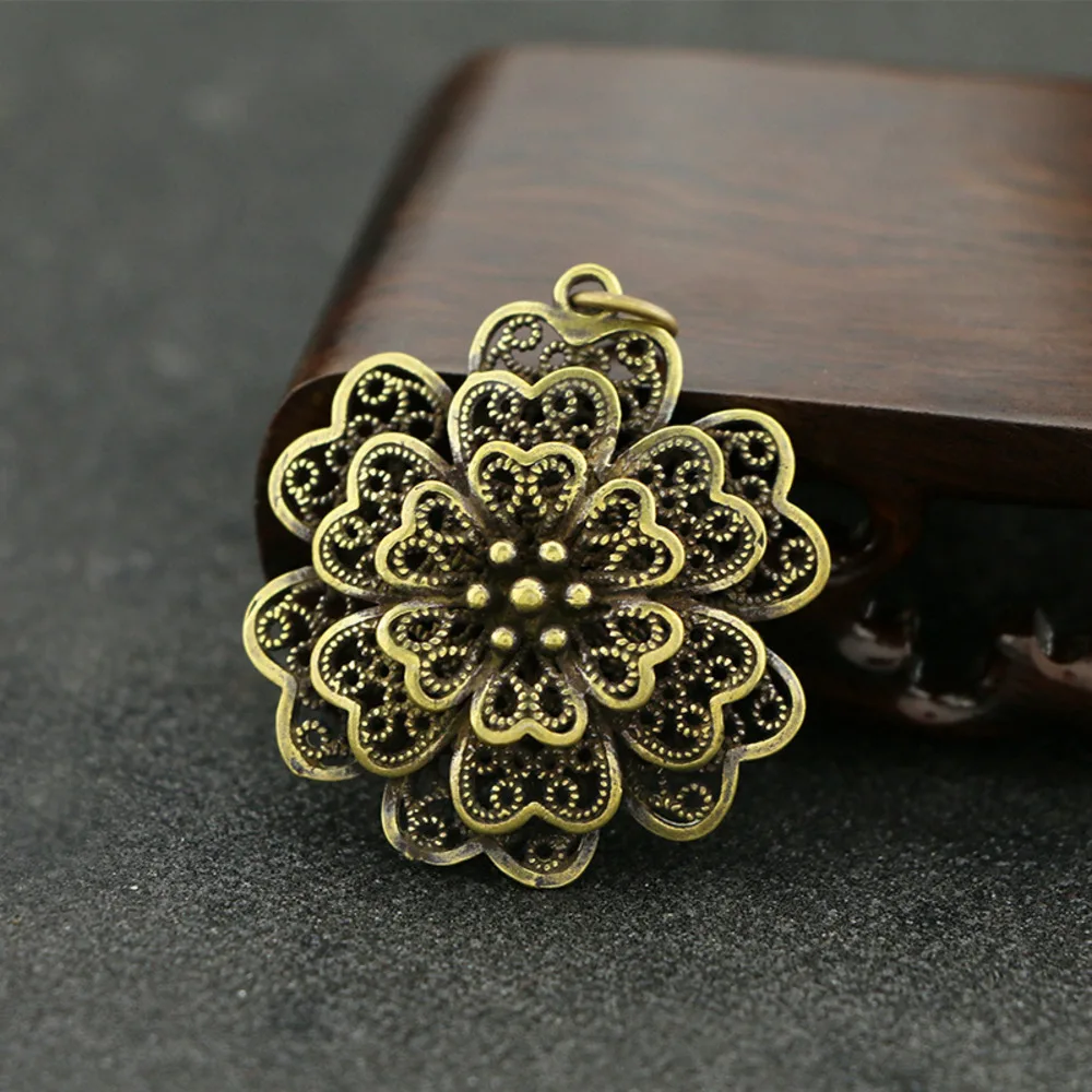 Bronze Crafts to Do Old Classical National Style Rich Peony Pendant Hollow Multi-layer Flower Pendant Key Accessories