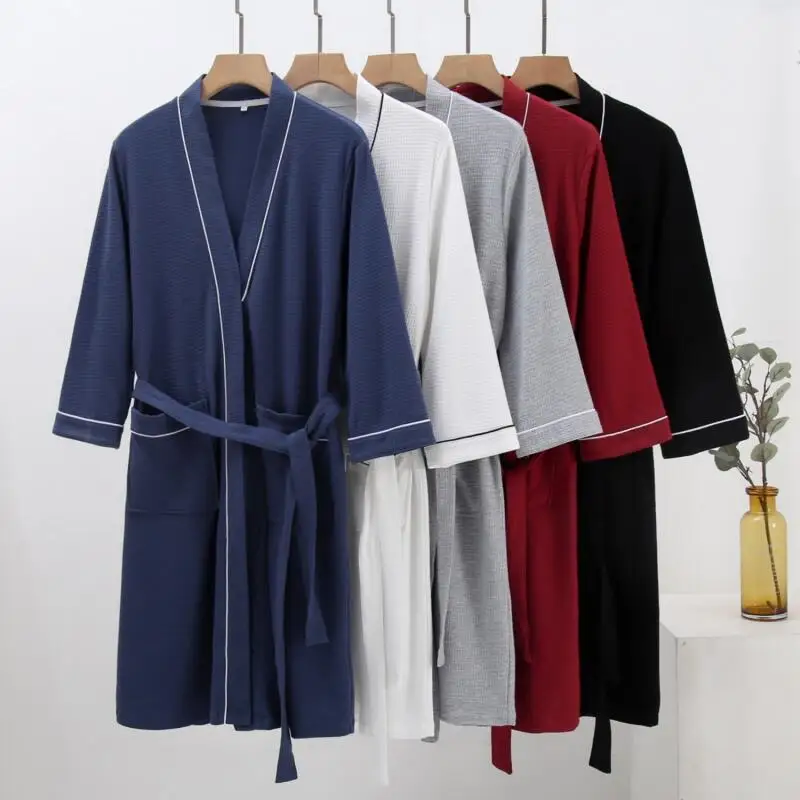 Cotton Spring Autumn Sleepwear Bathrobe Couple Waffle Nightgown Men's Robes Women's Nightwear Loose Casual Home Wear Loungewear
