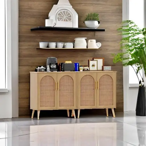 Rovaurx-Armário de Armazenamento Rattan com Portas, Accent Armário de Chão do Banheiro, Aparador Moderno, Buffet Cabinet, Side Board, Conjunto de 2