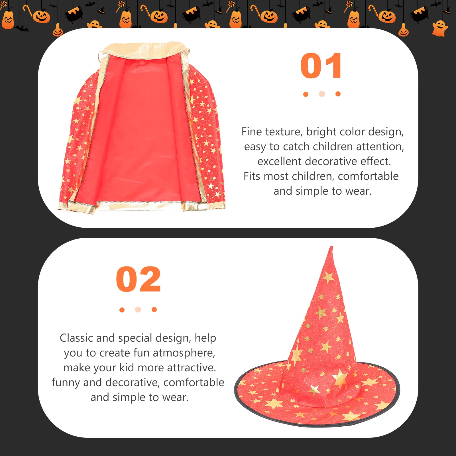 

1Set Pumpkin Kids Halloween Cape and Hat Cosplay Costume Party Cloak Bright Color Design Kids Tool Set Halloween Costumes