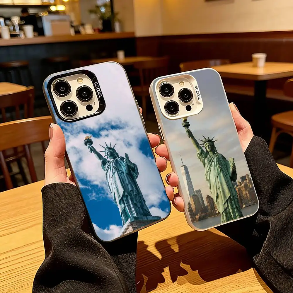 

S-Statue of Liberty N-New York Phone Case For iPhone 17,16,15,14,13,12,11 Plus,Pro Max,XS,Colorful Silver Black Cover