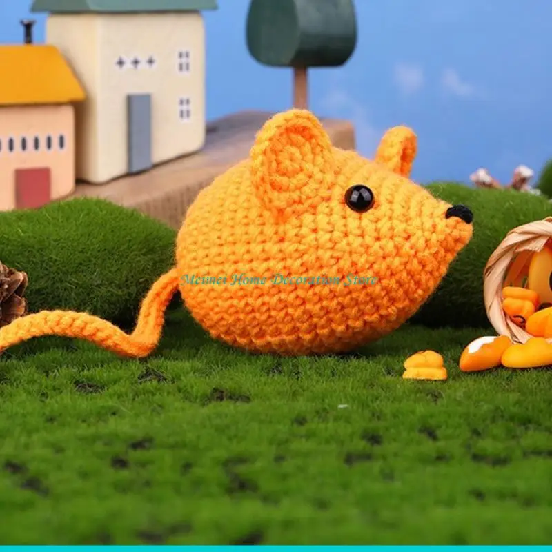 

H7BF Not Finished Crochet Kits DIY Hand-Woven Material Bag Handmade Crochet Dolls Knitted Yarn Mouse Friend Crochet Starter