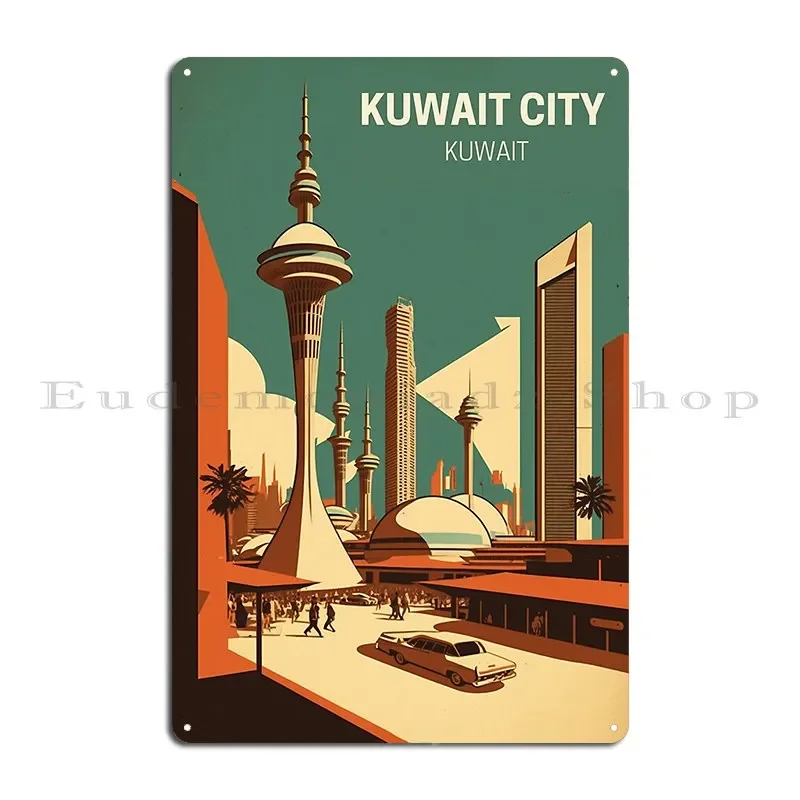 مدينة الكويت مناظر جولة من السماء وما بعد ذلك علامة معدنية جدارية الطباعة نادي خلق ملصق تسجيل القصدير المرآب