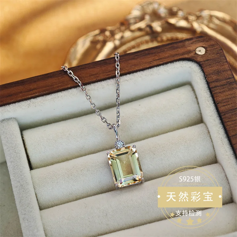 

Authentic 925 Silver Necklace Pendant for Women Natural Citrine Gemstone Fine Lady Jewelry Anniversary Gift with Certificate