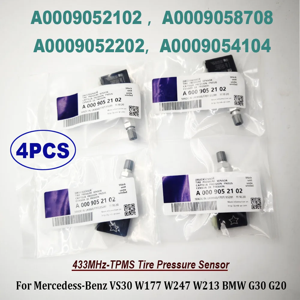 4PCS A0009052102 433MHz TPMS Tire Pressure Sensor For Mercedess-Benzz VS30 W213 B-MW G30 G20 A0009058708 A0009052202 0009052102