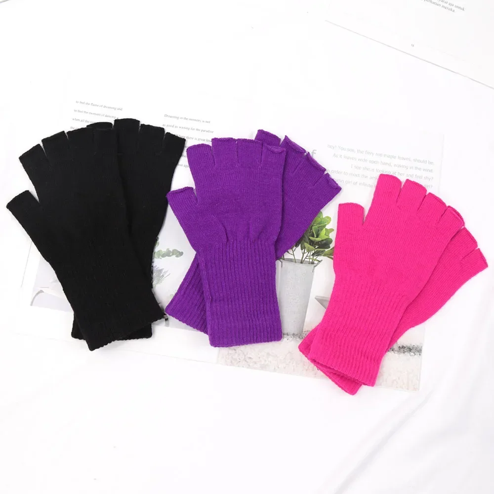 Unisex Knitted Half Finger Gloves Long Wrist Fingerless Gloves for Women Men Winter Black Warm  Workout Cycling Gloves