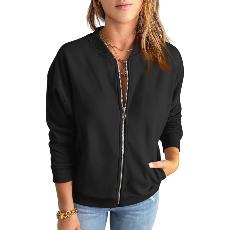 

Womens Zip Up Sweatshirts Jackets Long Sleeve Casual Loose Outwear With Pockets