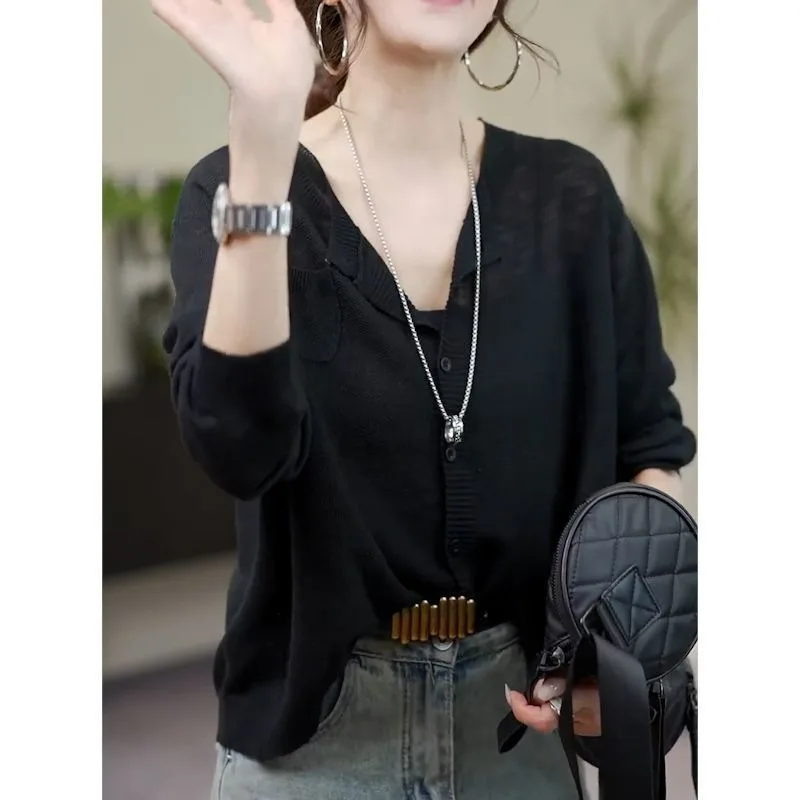 Sunscreen Cardigan Knitted Jacket for Women 2023 Summer New Thin Air-conditioned Shirt with Loose Fitting High-end Top