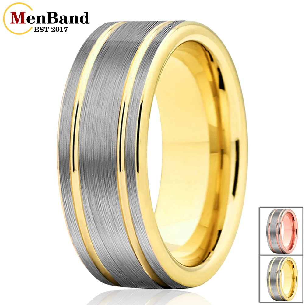 

MenBand Jewelry Fashion 8MM Double Grooved Flat Brushed Finish Tungsten Carbide Wedding Engagement Ring Comfort Fit