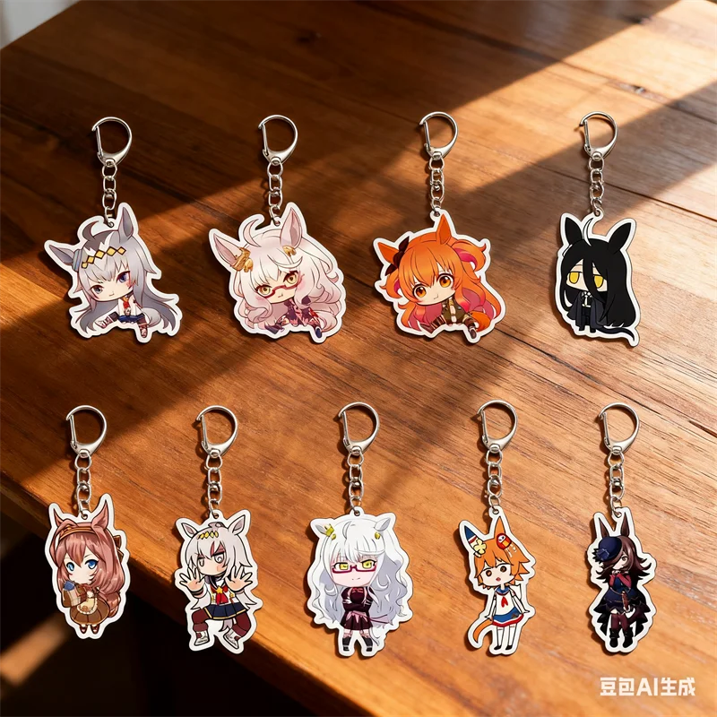 

6CM Cute Anime Pretty Derby Shuttle Mejiro Mcqueen Symboli Rudolf Kawaii Acrylic Keychain Game Jewelry Cosplay Props