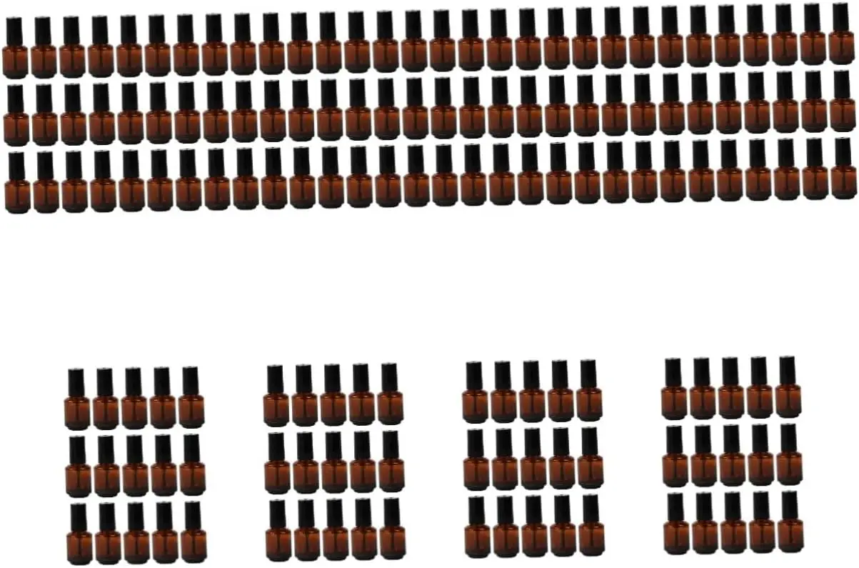 

150pcs Refillable Nail Polish Bottles Cylindrical Glass Vials with Brush for Nail Art Tea Color for Mixing and Travel