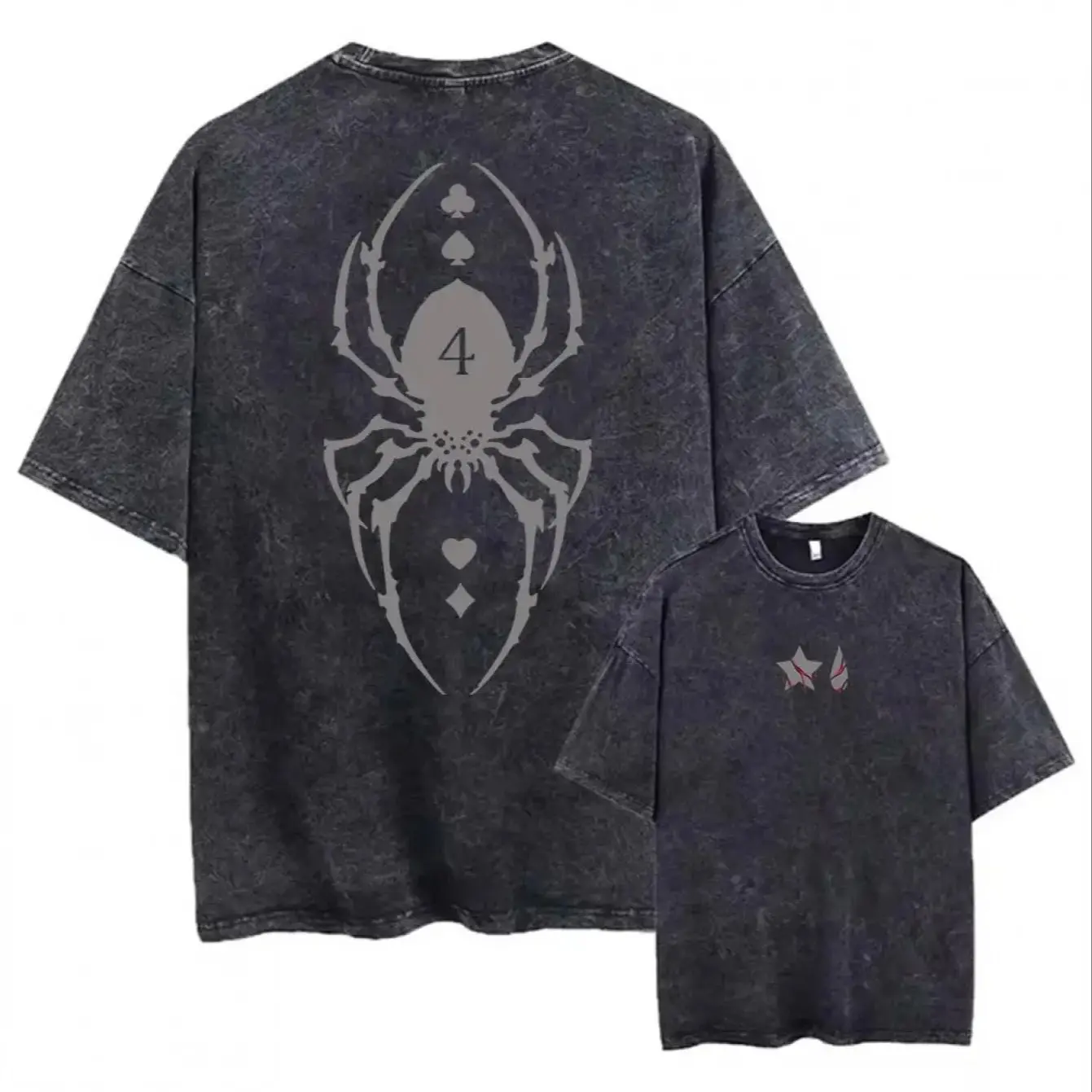

Vintage Gothic Spider Web Graphic T-Shirt for Men & Women Oversized Washed Cotton Short Sleeve Tees Hip Hop Gothic Rock Tops