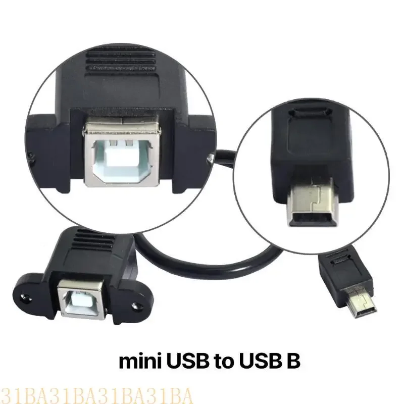 

652F Mini USB to USB B Female Printer Panel Mount to Mini USB Male Extension Cable Screw Hole Connector for Printers