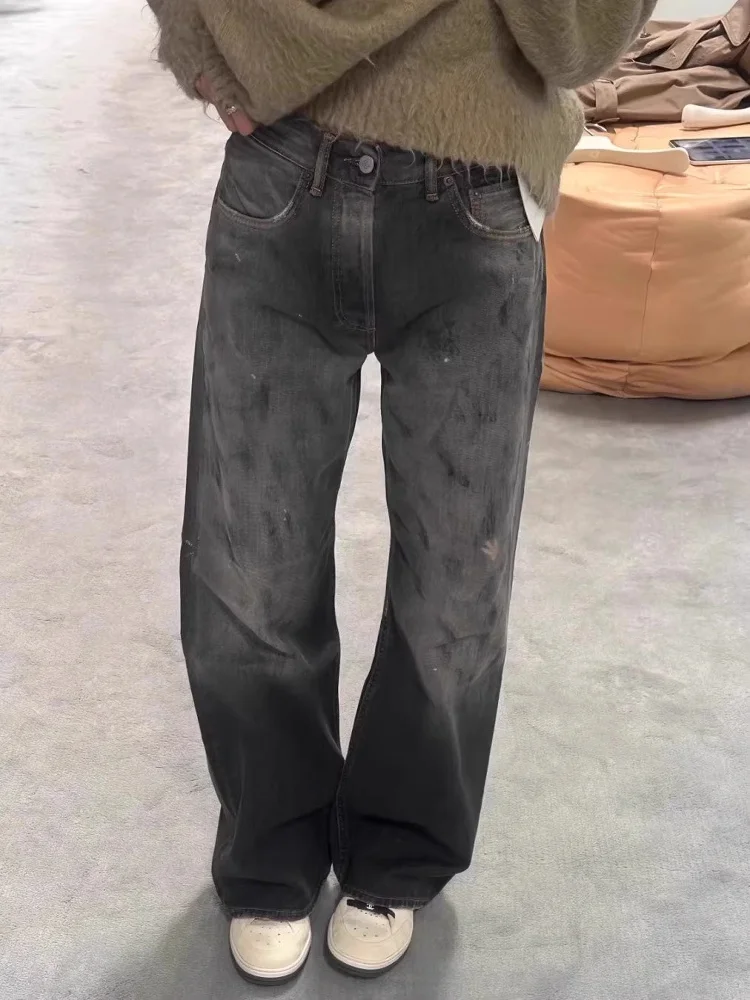 

Retro American Washed Dyeing Jeans Men's High Street Loose Casual Straight Leg Long Pants Youth Fashion Denim Jeans
