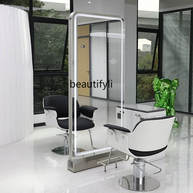 

ss newBarber Shop Dressing Table Hair Salon Hair Salon Hot Dyeing Mirror Hair Cutting Single-Sided Floor Mirror with Light