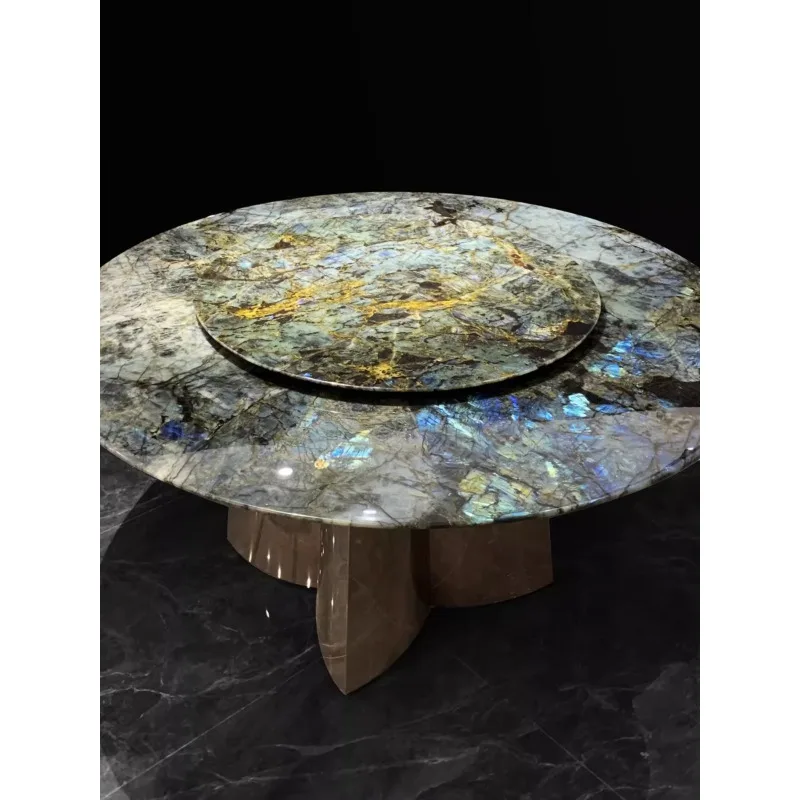 Blue jadeite natural marble dining table Sapphire luxury stone dining table Household round light luxury high-end square table
