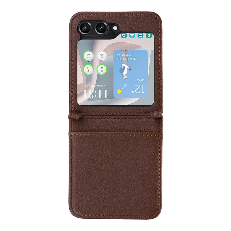 For Samsung Z Flip 5 4 3 Case Luxury Litchi Striae PU Leather Conjoined Add-in Card Hard Cover For Galaxy Z Flip5 Phone Case